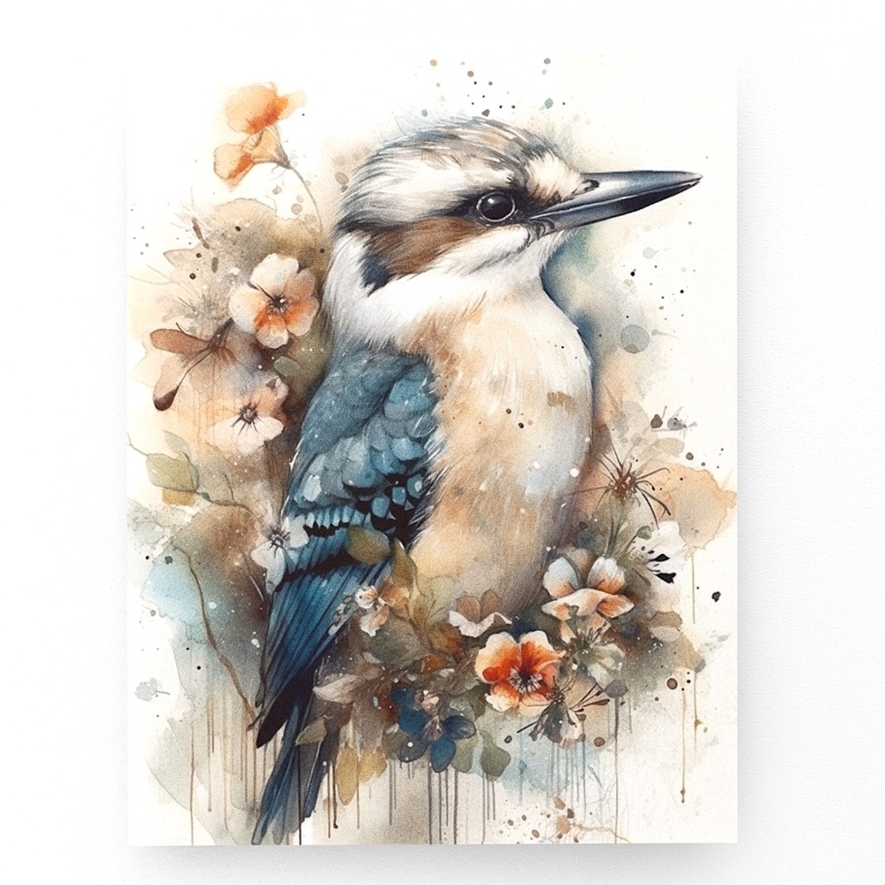Watercolor Kookaburra Bird Portrait Wall Art Illustration Print Unframed - Picture 2 of 9